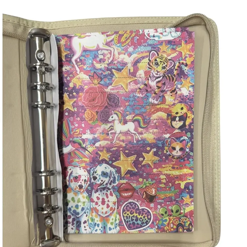 Lisa Frank A5 Zipper Binder with printed paper